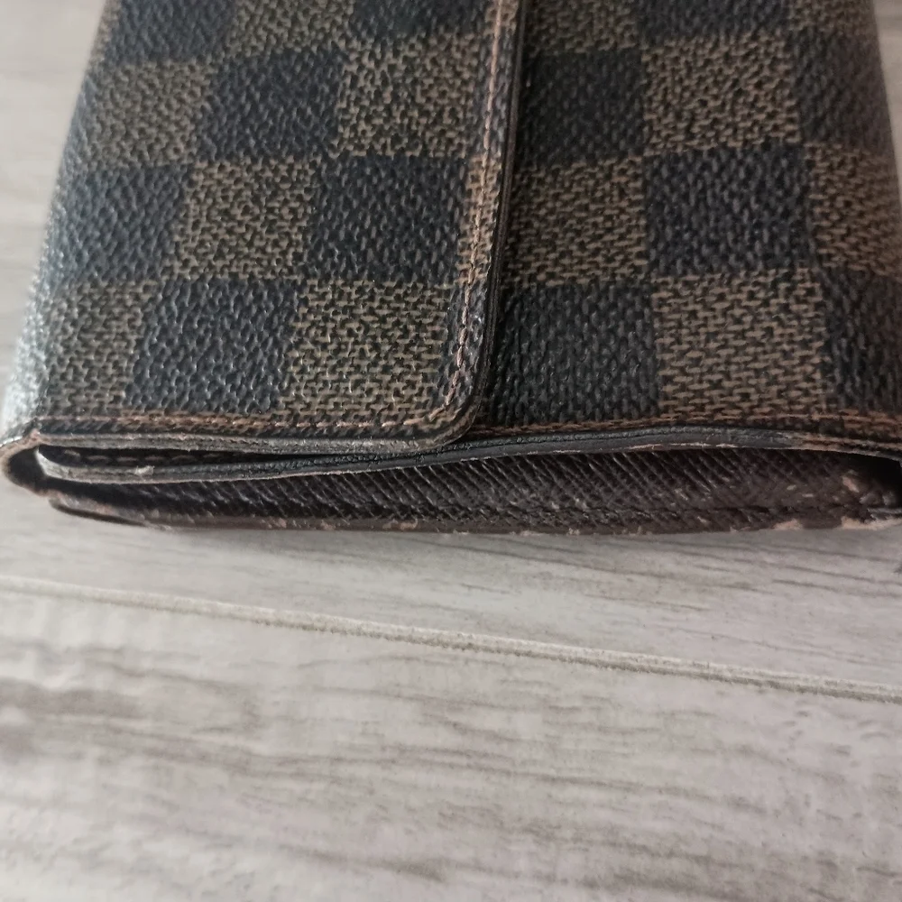 LOUIS VUITTON LV Vintage Damier Check Leather Wallet Brown Medium Trifold Elise